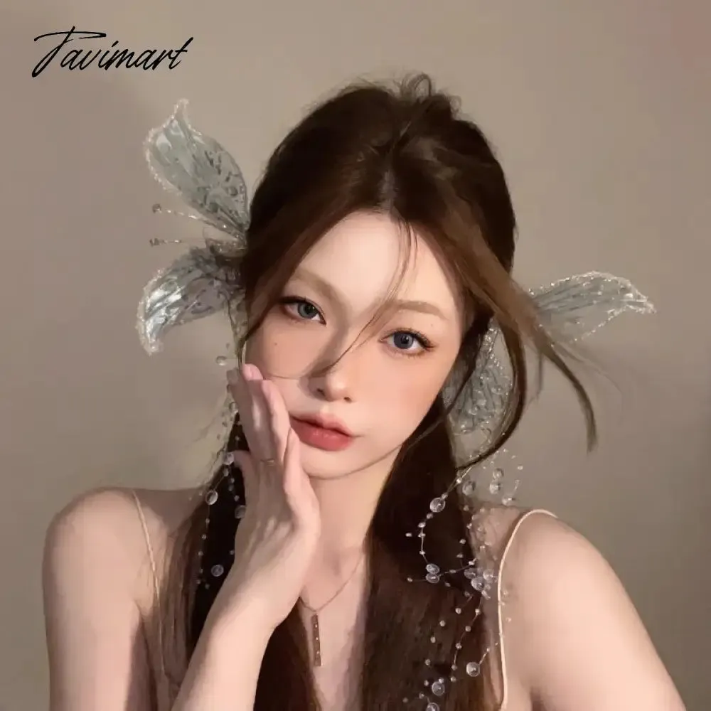 TAVIMART -  Fairy Ear Headwear Crystal Hairpin Butterfly Tassel Side Clip Delicate Bridal Wedding Hair Accessories