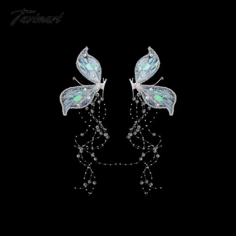 TAVIMART -  Fairy Ear Headwear Crystal Hairpin Butterfly Tassel Side Clip Delicate Bridal Wedding Hair Accessories