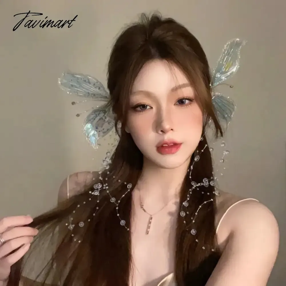 TAVIMART -  Fairy Ear Headwear Crystal Hairpin Butterfly Tassel Side Clip Delicate Bridal Wedding Hair Accessories