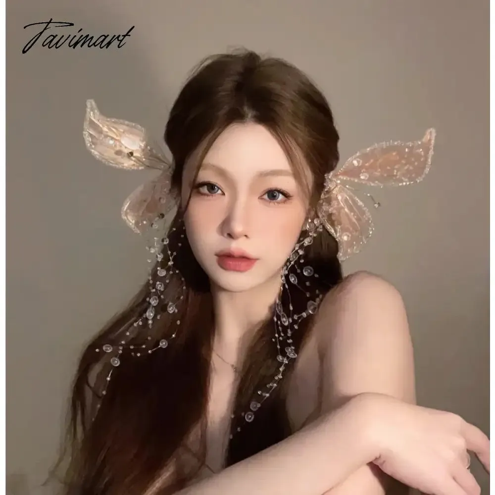 TAVIMART -  Fairy Ear Headwear Crystal Hairpin Butterfly Tassel Side Clip Delicate Bridal Wedding Hair Accessories