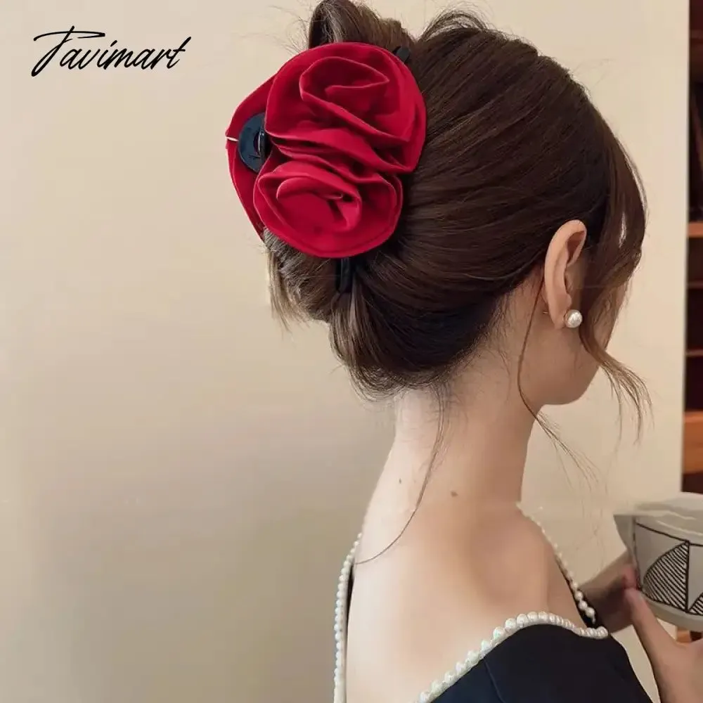 Tavimart French Rose Hair Claw Clips Temperament Elegant Hairpin Women Princess Headdress Fashion Grab Clip Female Hair Accessories