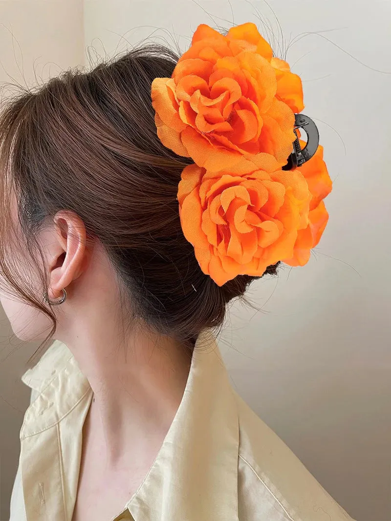 TAVIMART  -  Simulated Double Flower Hair Claws Rose Hair Clip Women Wedding Holiday Hair Crab Fashion Ponytail Hairpin Hair Accessories