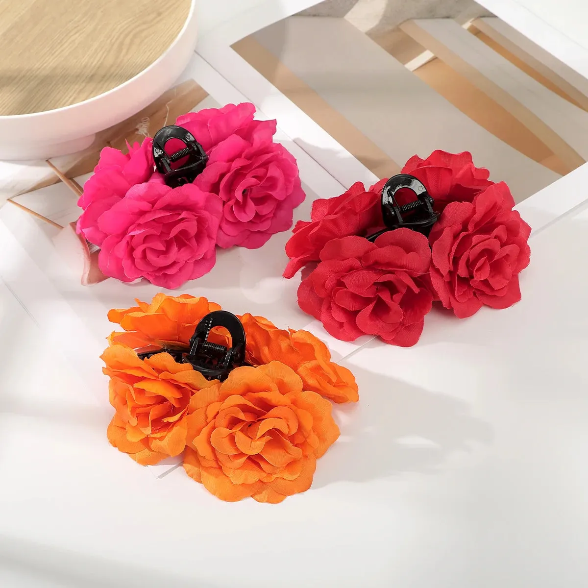 TAVIMART  -  Simulated Double Flower Hair Claws Rose Hair Clip Women Wedding Holiday Hair Crab Fashion Ponytail Hairpin Hair Accessories