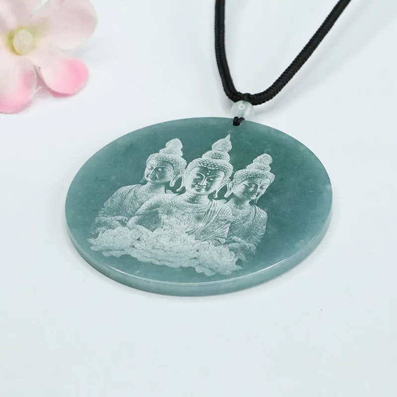 Three Bodhisattva Round Jade Pendant with Shadow Carving