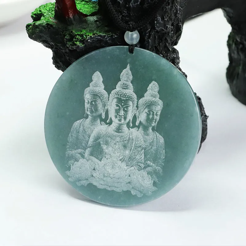 Three Bodhisattva Round Jade Pendant with Shadow Carving