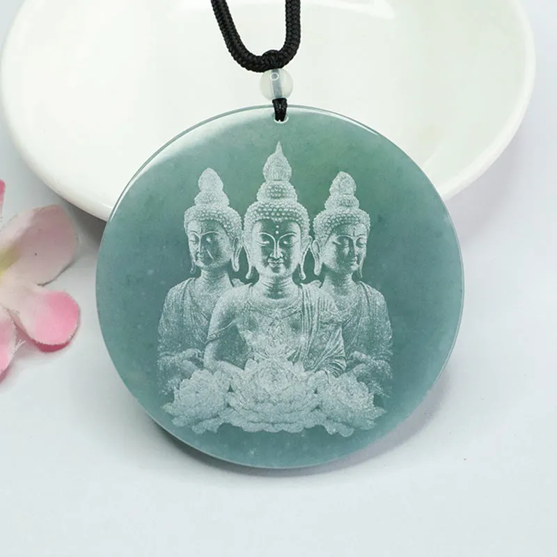 Three Bodhisattva Round Jade Pendant with Shadow Carving