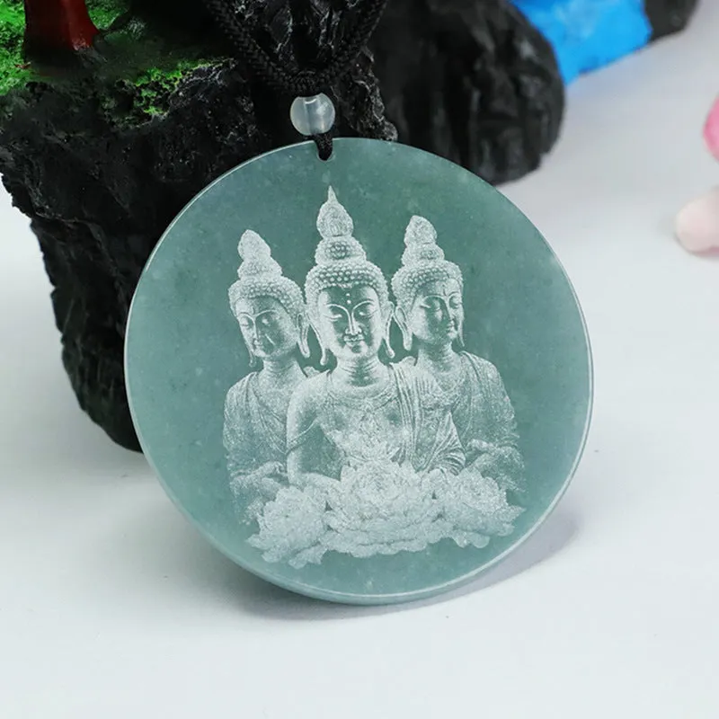 Three Bodhisattva Round Jade Pendant with Shadow Carving