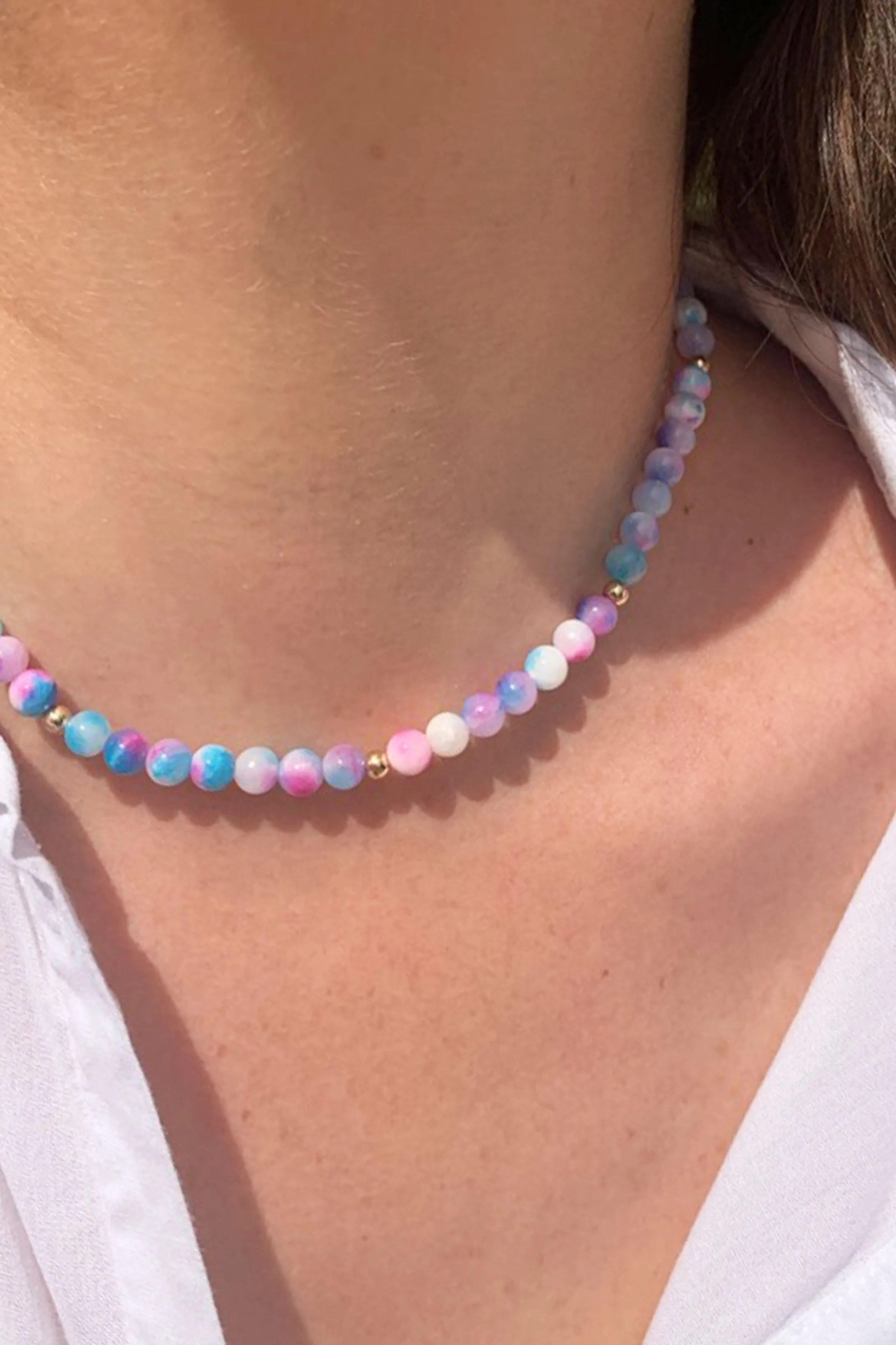 TIE DYE BUBBLE BEAD STRAND NECKLACE