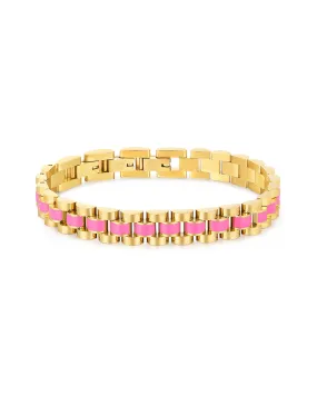 Timepiece Bracelet- Hot Pink- Gold