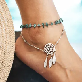 Trendy Green Dream Catcher Ankle Bracelets