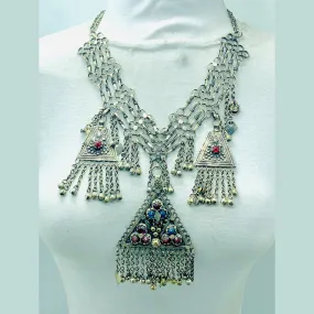 Tribal Silver Kuchi Necklace With Dangling Pendants