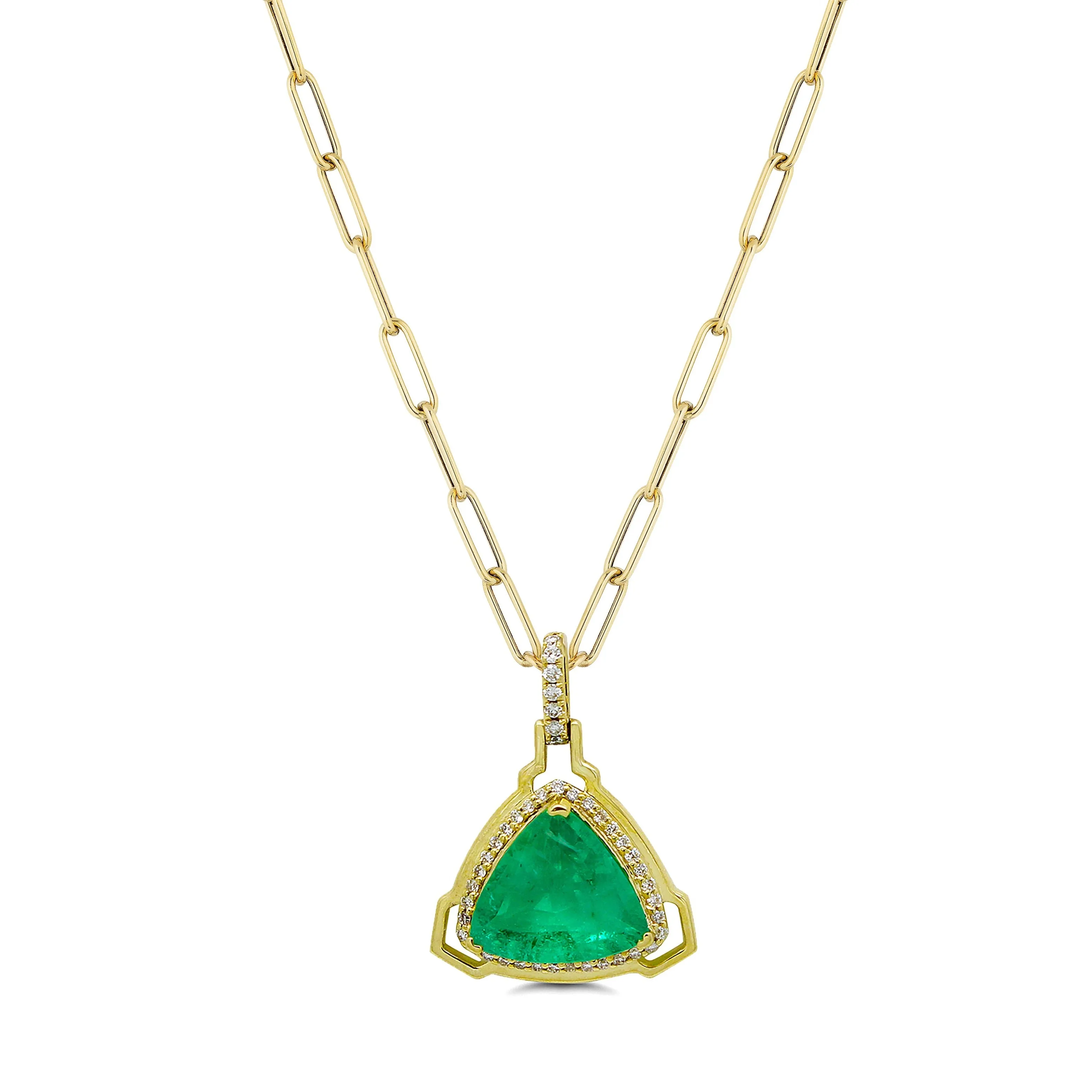 Trillion Emerald Pendant with Pave Diamonds