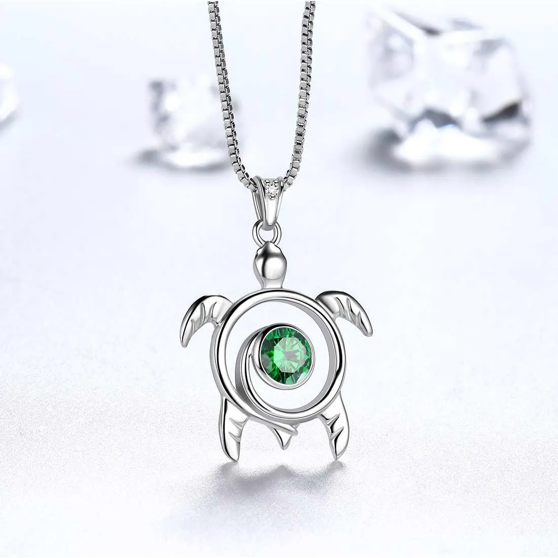 Turtle Birthstone May Emerald Necklace Pendant Women Girls Jewelry Birthday Gift