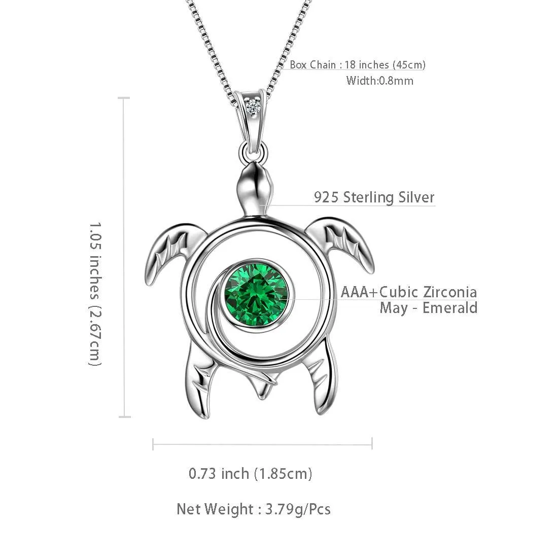 Turtle Birthstone May Emerald Necklace Pendant Women Girls Jewelry Birthday Gift