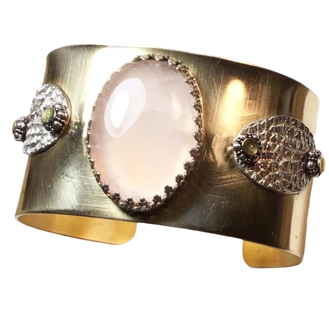 Unique Rose Quartz Statement Cuff Bracelet