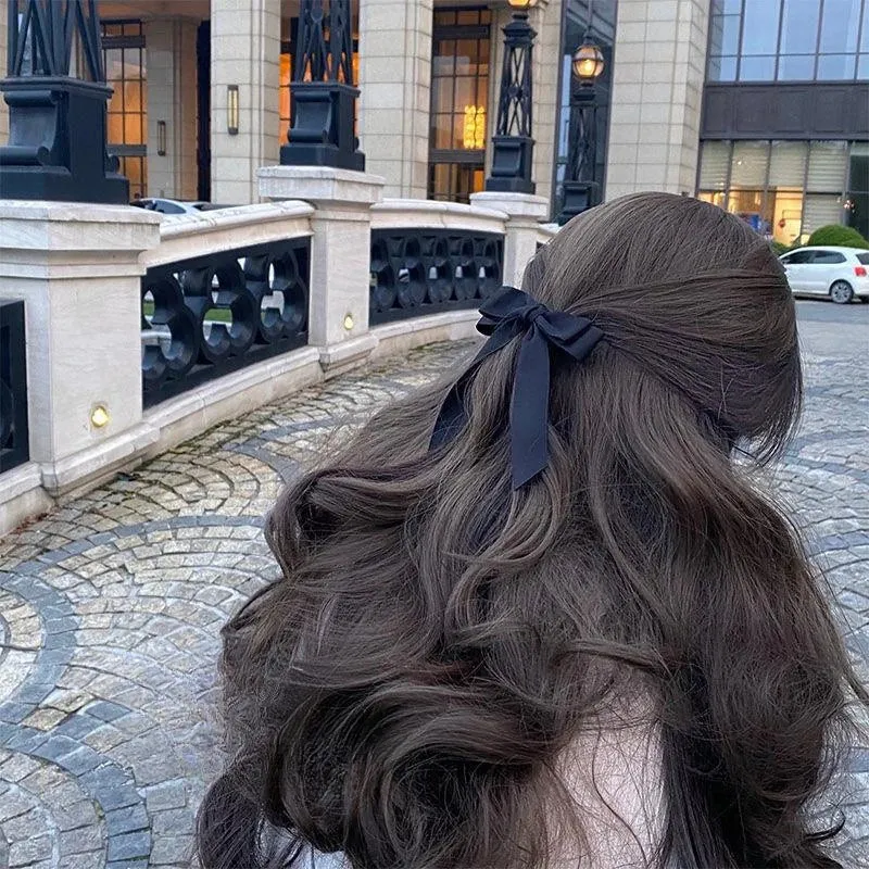 VAIGE Fashion Silk Ribbon Hair Bow Hairpin Clip in Black and White - Elegant Hair Accessories for Women and Girls