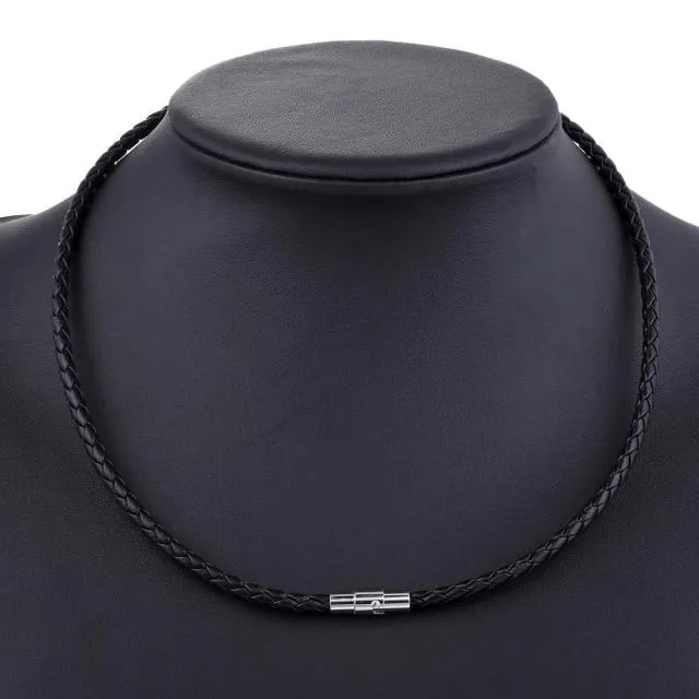 VenusFox Men's Leather Choker Brown Black Braided Rope Chain Necklace For Men Boys Stainless Steel Clasp Male Jewelry Dropshipping UNM09A