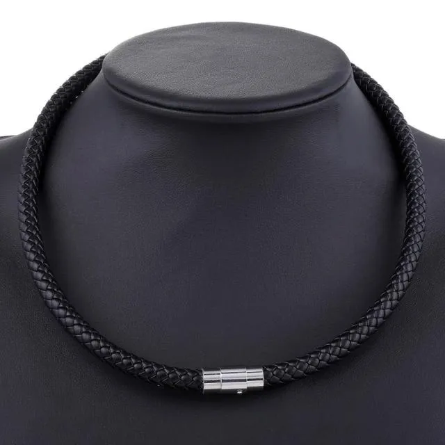 VenusFox Men's Leather Choker Brown Black Braided Rope Chain Necklace For Men Boys Stainless Steel Clasp Male Jewelry Dropshipping UNM09A