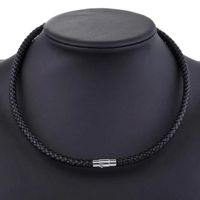 VenusFox Men's Leather Choker Brown Black Braided Rope Chain Necklace For Men Boys Stainless Steel Clasp Male Jewelry Dropshipping UNM09A