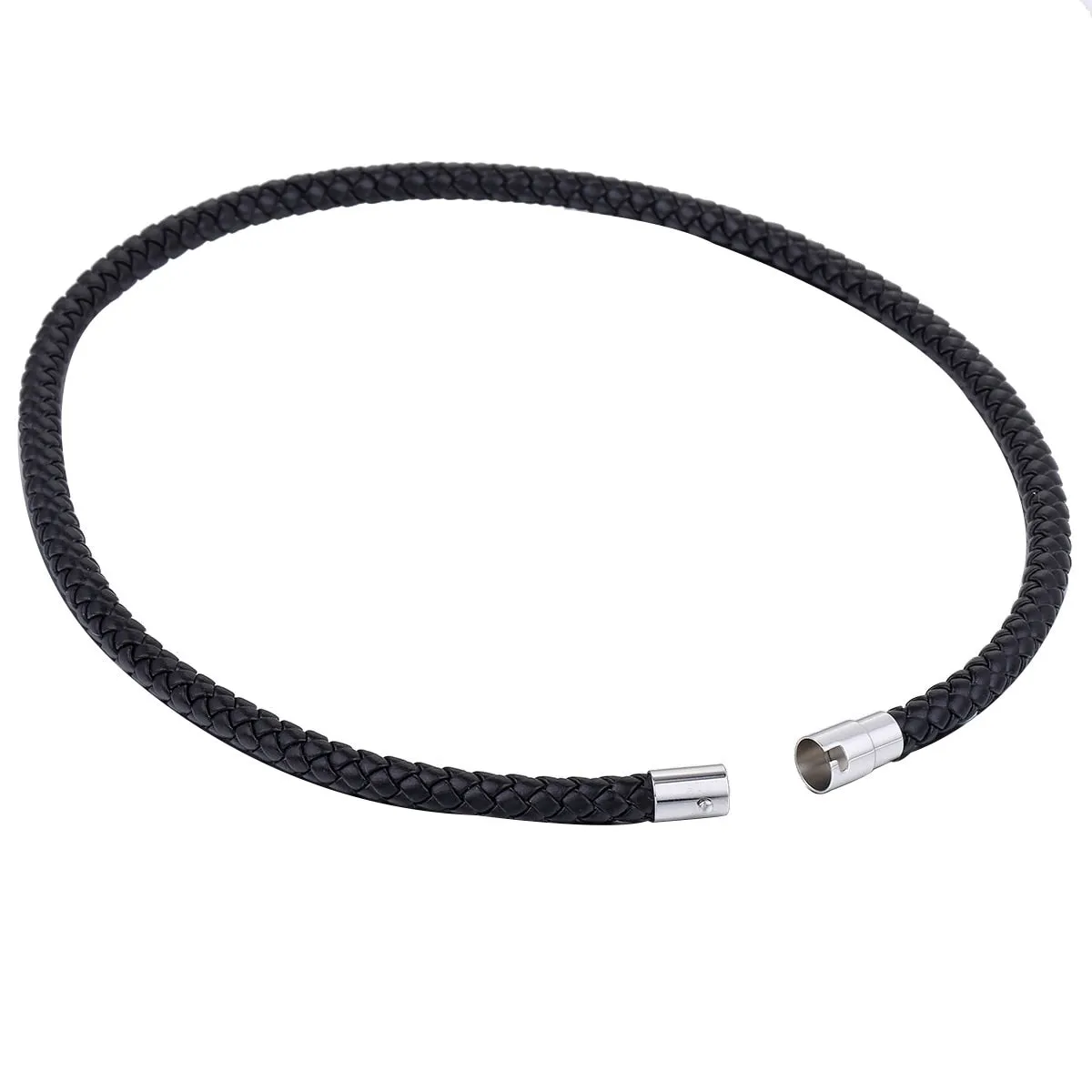 VenusFox Men's Leather Choker Brown Black Braided Rope Chain Necklace For Men Boys Stainless Steel Clasp Male Jewelry Dropshipping UNM09A