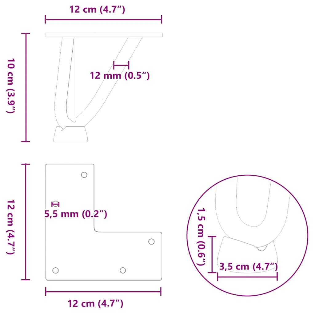 vidaXL Hairpin Table Legs 4 pcs Anthracite 10 cm Solid Steel