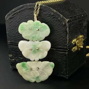 Vintage 14K Gold Jade Butterfly Carved Pendant Necklace