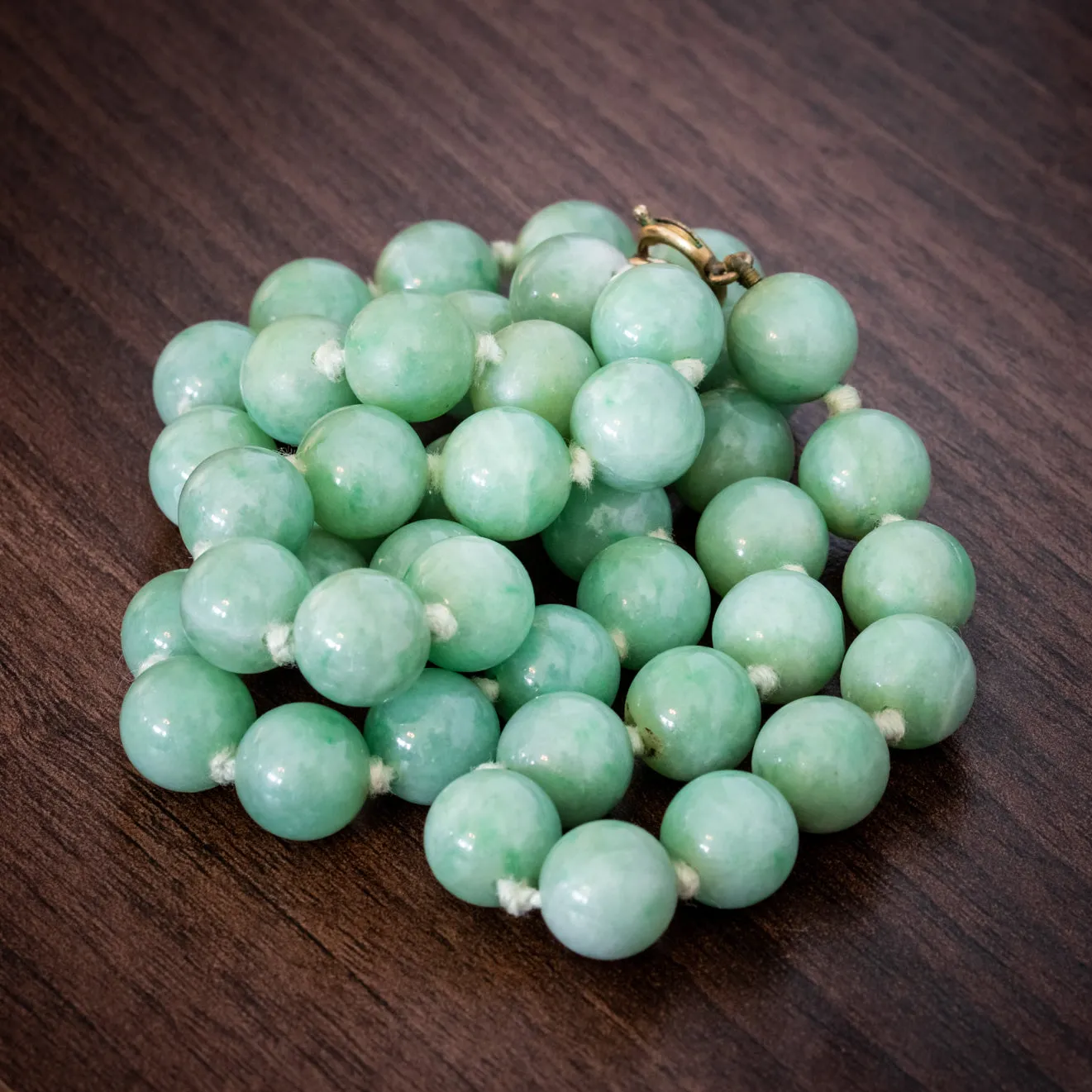 Vintage Long Jade Bead Necklace Circa 1930