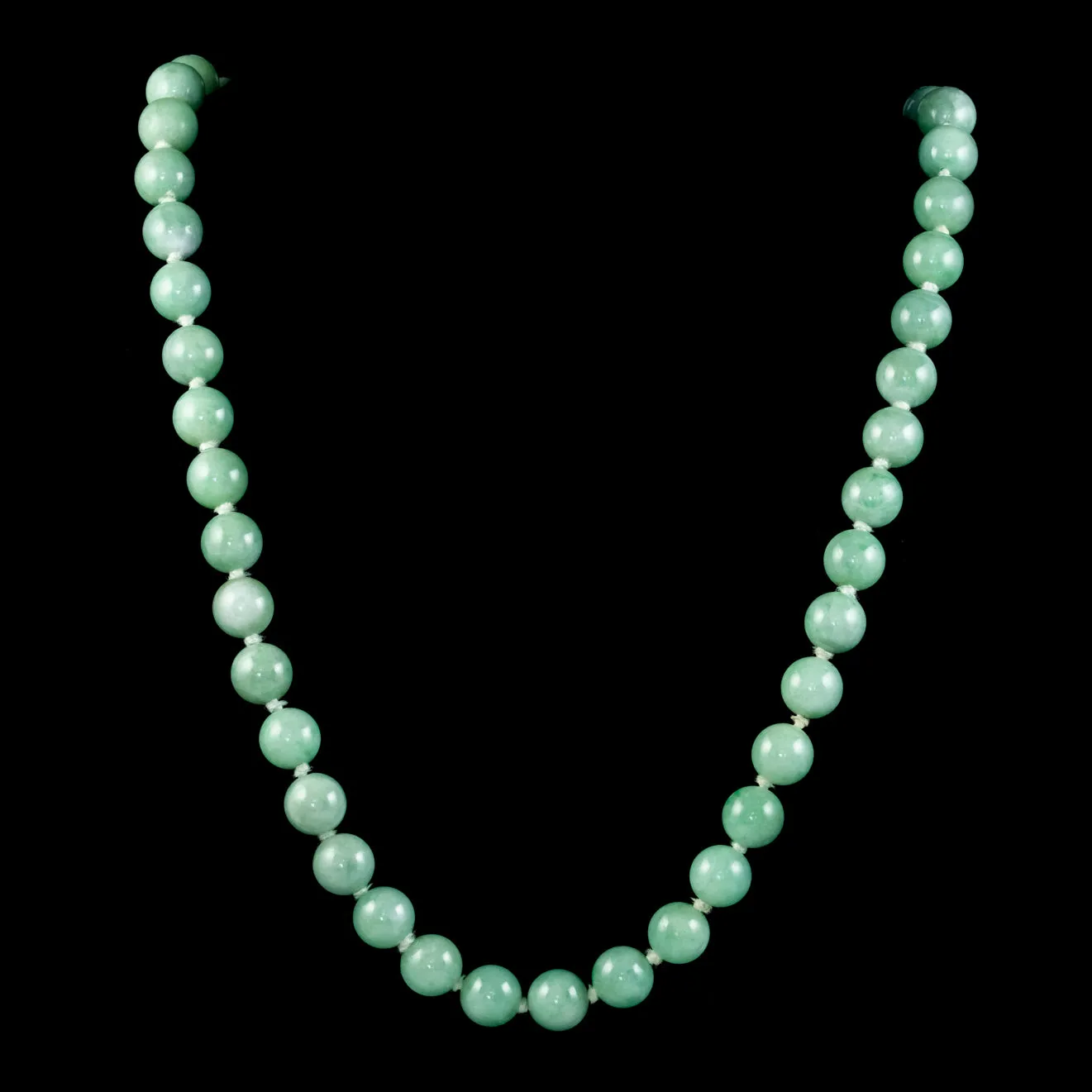 Vintage Long Jade Bead Necklace Circa 1930