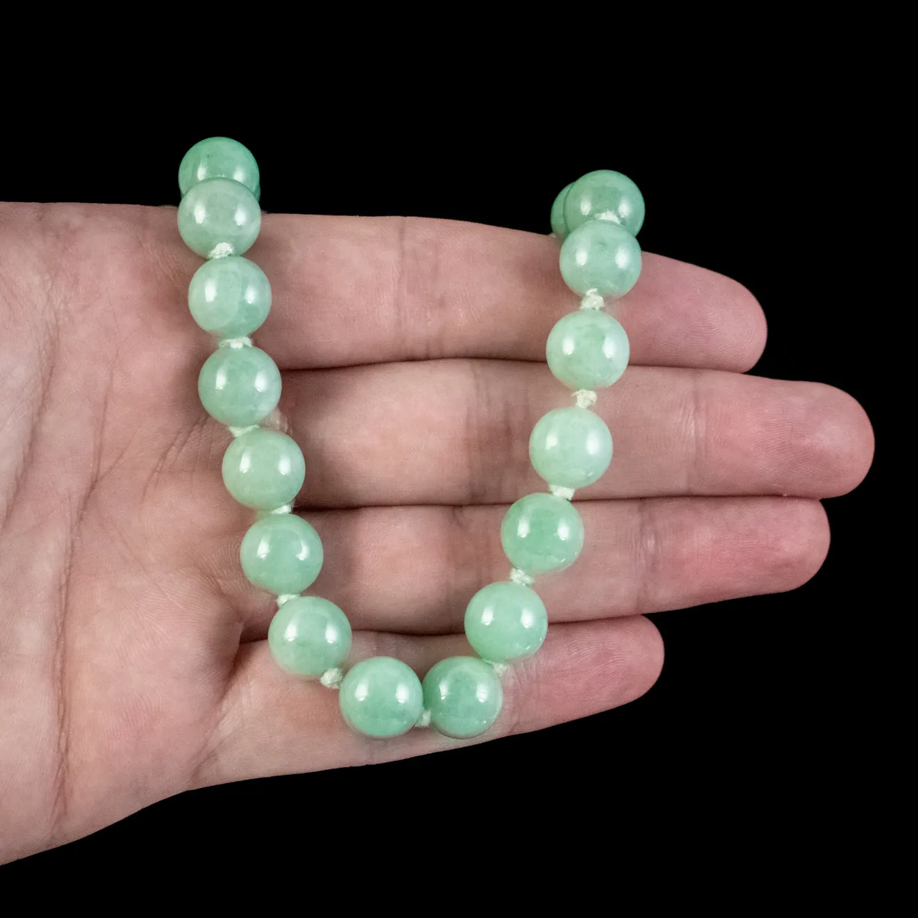 Vintage Long Jade Bead Necklace Circa 1930