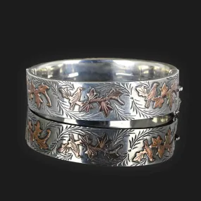 Vintage Rose Gold Bird Silver Bangle Bracelet