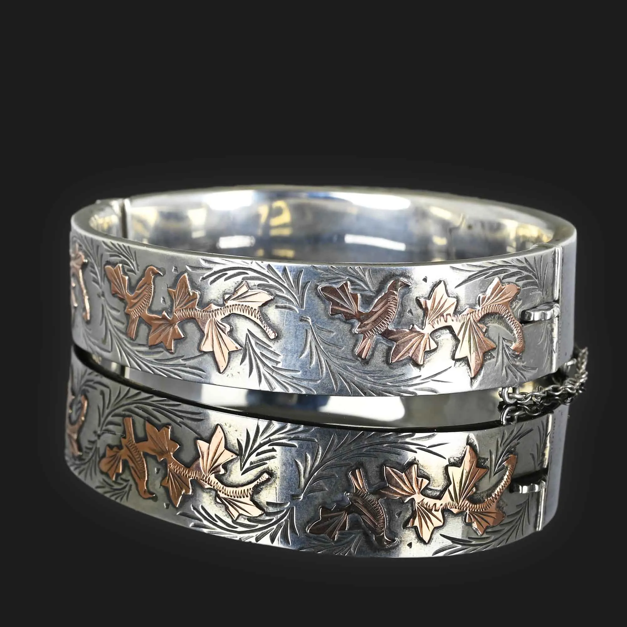 Vintage Rose Gold Bird Silver Bangle Bracelet