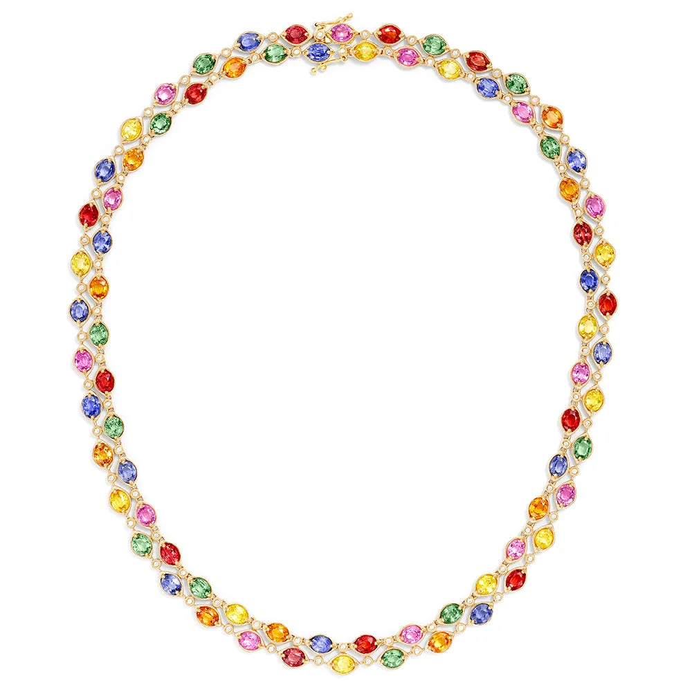 Watercolors 14K Yellow Gold Multi Sapphire and Diamond Necklace