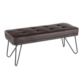 West Contemporary Bench in Black Metal and Brown Saddle Faux Leather by LumiSource