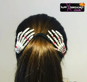 White-Black Halloween Skeleton Hands Hair Clips