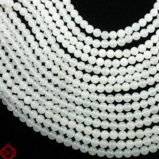 White Jade Beads Smooth Round