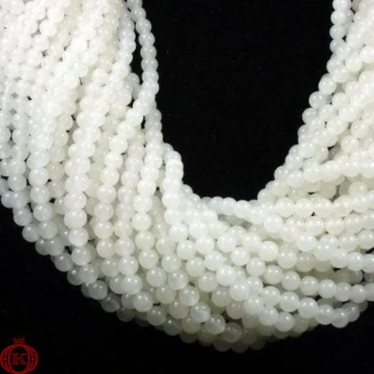 White Jade Beads Smooth Round