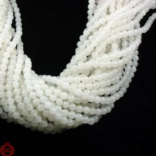 White Jade Beads Smooth Round