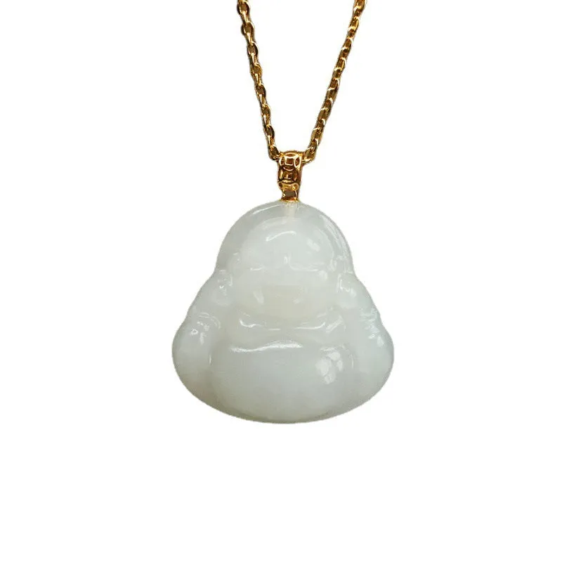 White Jade Buddha Necklace crafted with Natural Hotan Jade