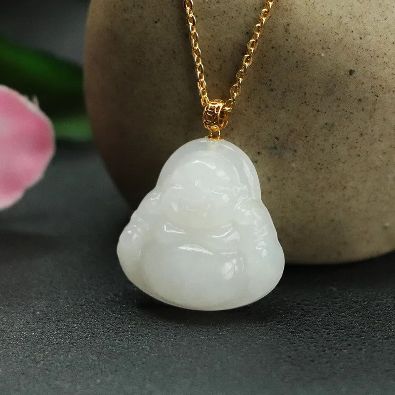 White Jade Buddha Necklace crafted with Natural Hotan Jade