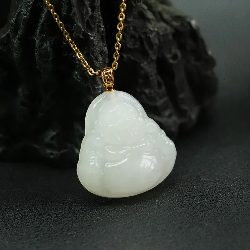 White Jade Buddha Necklace crafted with Natural Hotan Jade