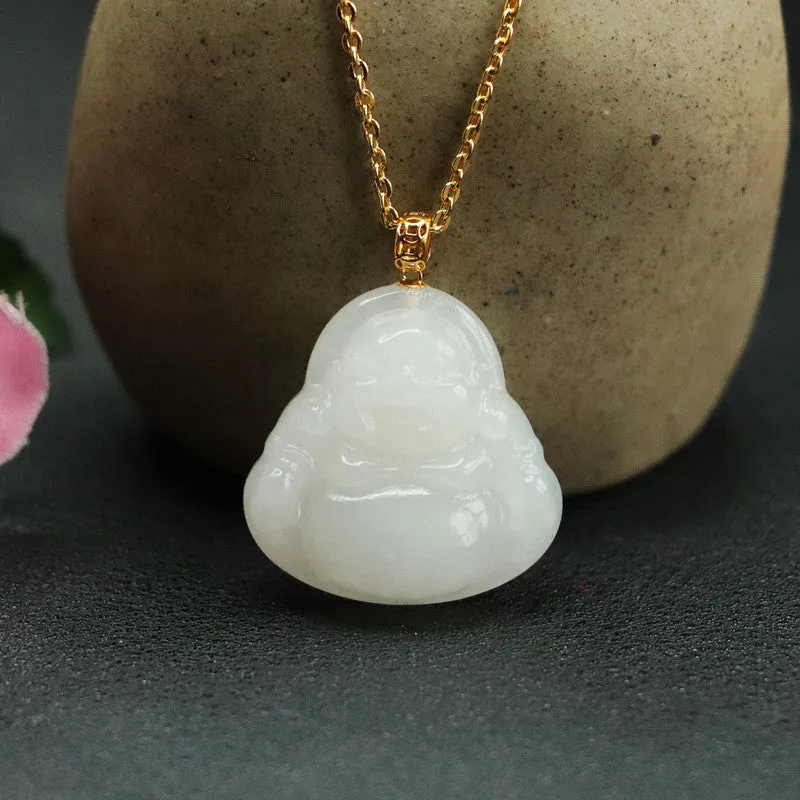 White Jade Buddha Necklace crafted with Natural Hotan Jade