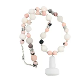 White Jade Crystal Mjölnir Necklace with Pink Zebra Jasper