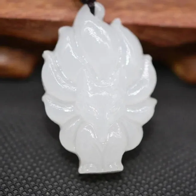 White Jade Pendant Necklace Jade Stone Nine-Tailed Fox Necklace