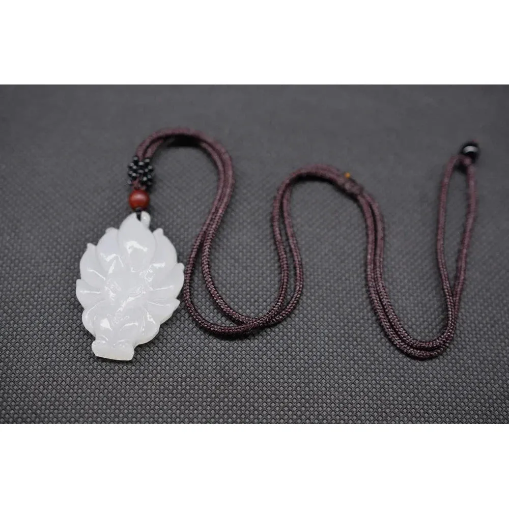 White Jade Pendant Necklace Jade Stone Nine-Tailed Fox Necklace