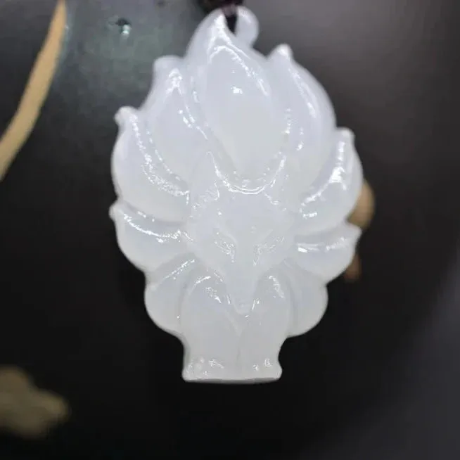 White Jade Pendant Necklace Jade Stone Nine-Tailed Fox Necklace