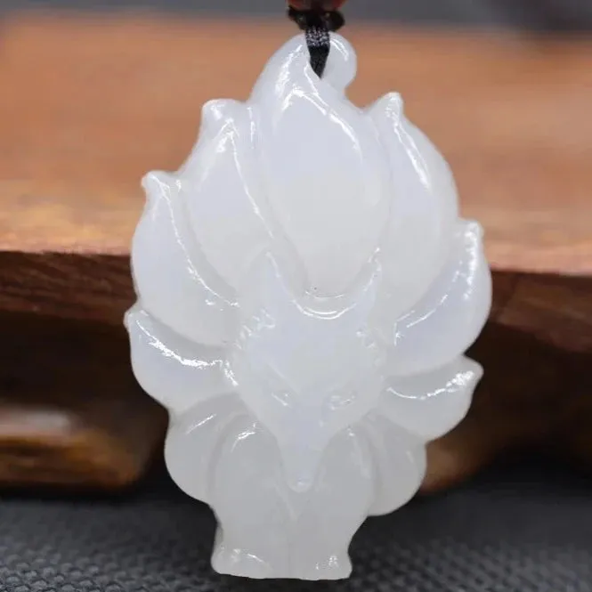 White Jade Pendant Necklace Jade Stone Nine-Tailed Fox Necklace