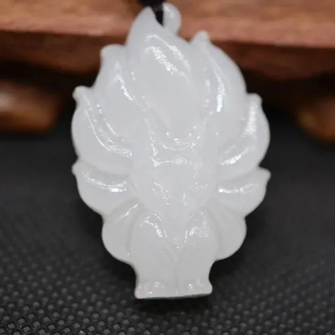 White Jade Pendant Necklace Jade Stone Nine-Tailed Fox Necklace