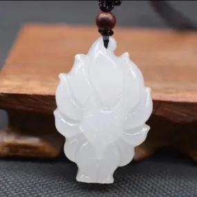 White Jade Pendant Necklace Jade Stone Nine-Tailed Fox Necklace