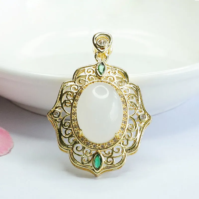 White Jade Vintage Pendant with Sterling Silver Needle