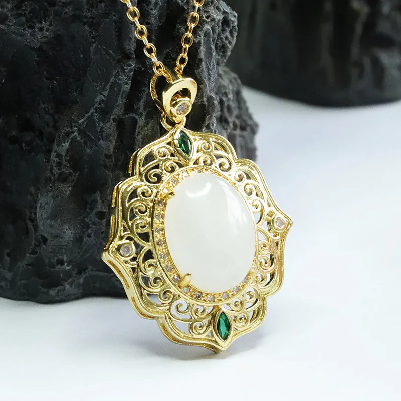 White Jade Vintage Pendant with Sterling Silver Needle